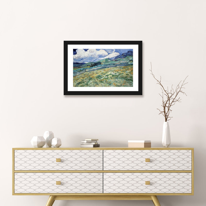 Paysage à Saint-Remy par Vincent Van Gogh - reproduction d'art, H 16 po x l 24 po x P 1 po, Papier encadré noir