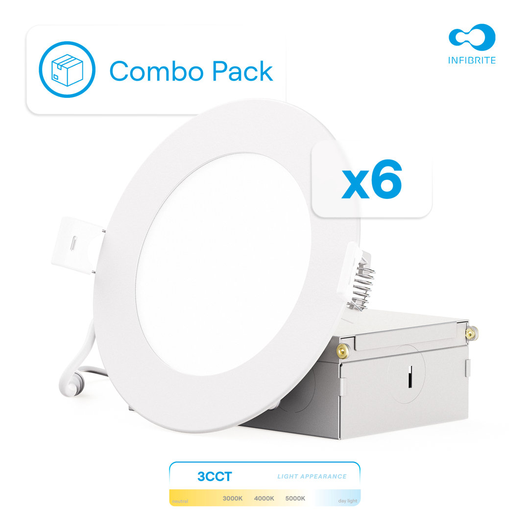 4" Slim Recessed LED, 9W, 3CCT Selectable, Dimmable (Set of 6) Infibrite