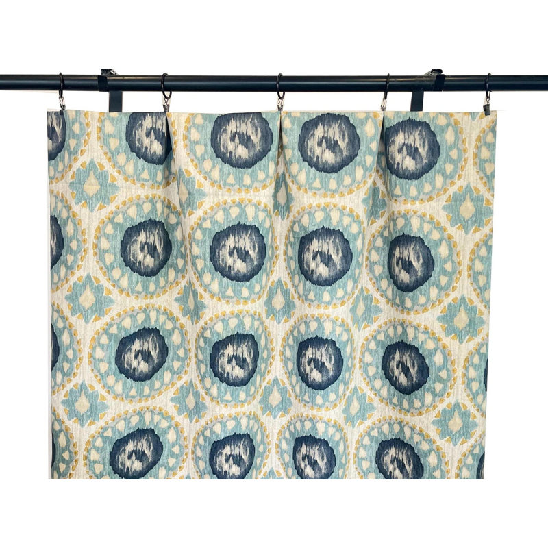 Teal Blue Mustard Yellow Damask Medallion Print Curtain Panels, 50" W x 50" L