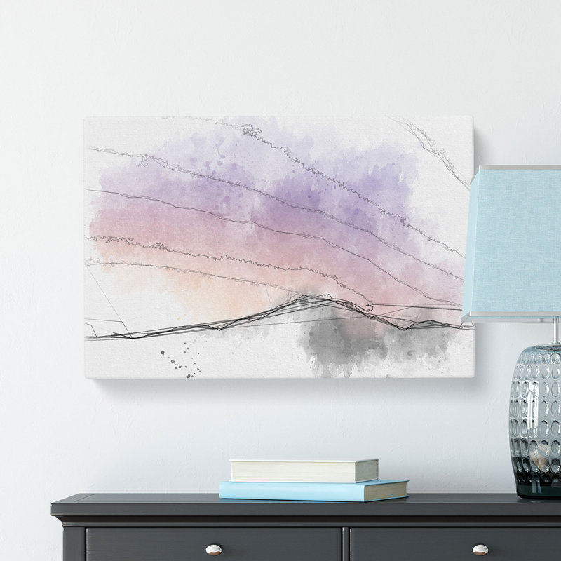 Lilac Sky Above The Mountain - Wrapped Canvas Painting, 35cm H x 50cm W x 3cm D