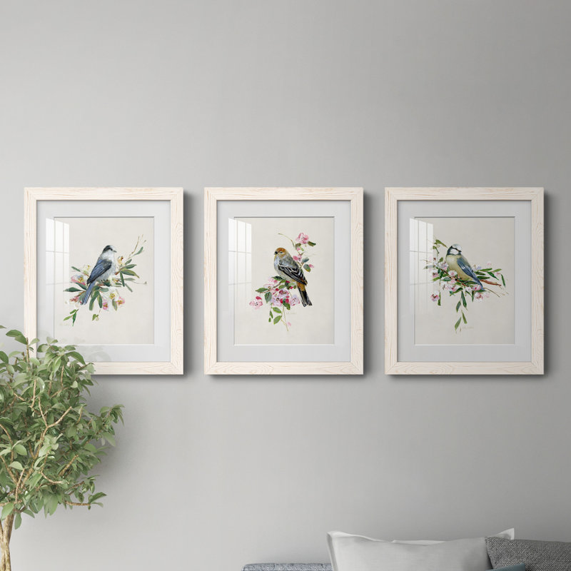 «Spring Song Blue Bird», ensemble de 3 cadres photo, Blanc, H 31,5 po x l 43,5 po x P 1 po
