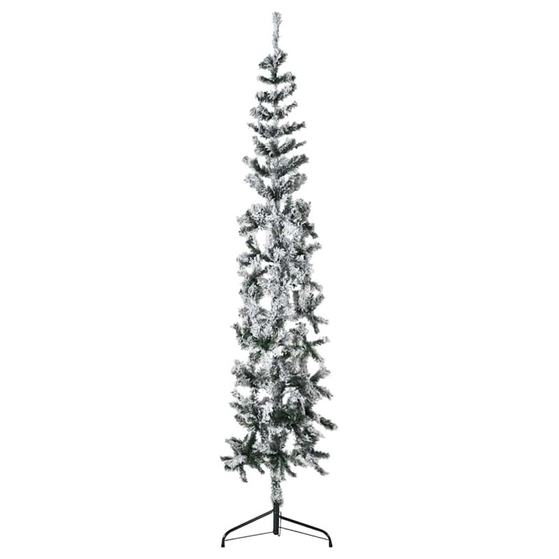 Moitié de sapin de Noël artificiel avec support, 82,7 po x 21,7 po, Blanc/vert