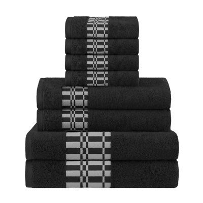 8-Piece Geometric Border Cotton Towel Set