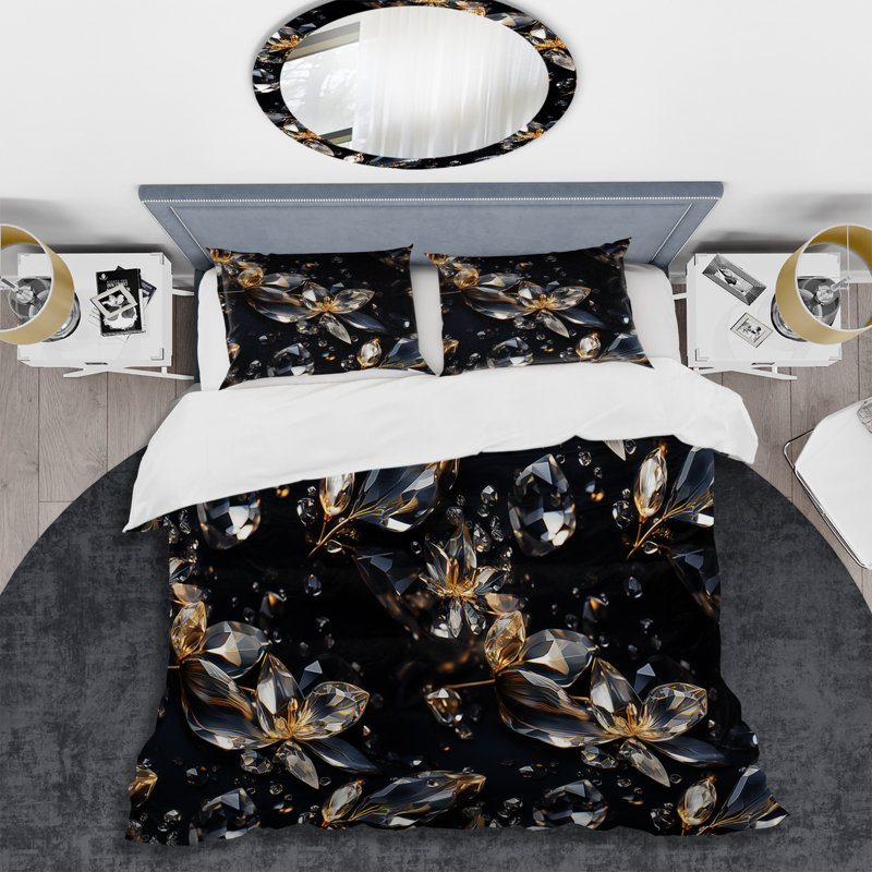 Ensemble de housse de couette mauve et doré Glamour Opulence II, Housse de couette pour très grand lit et 2 très