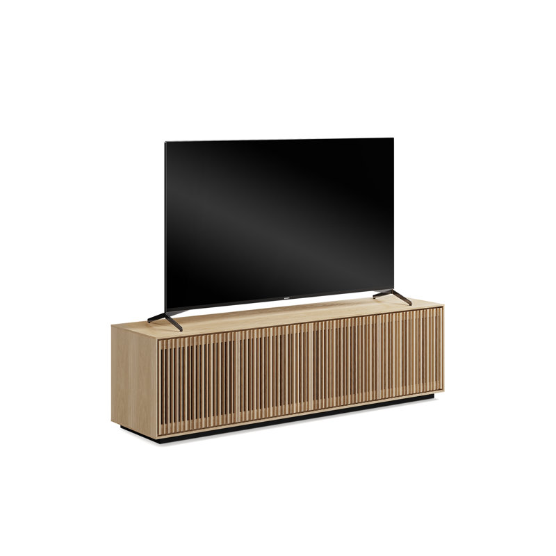 Washed Oak 4-Door Media Storage Cabinet with Tempered Glass Shelves