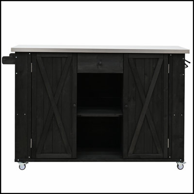 Outdoor Kitchen Island with Stainless Steel Top, Ample Storage, Towel and Spice Racks, Bottle Opener for Versatile Use