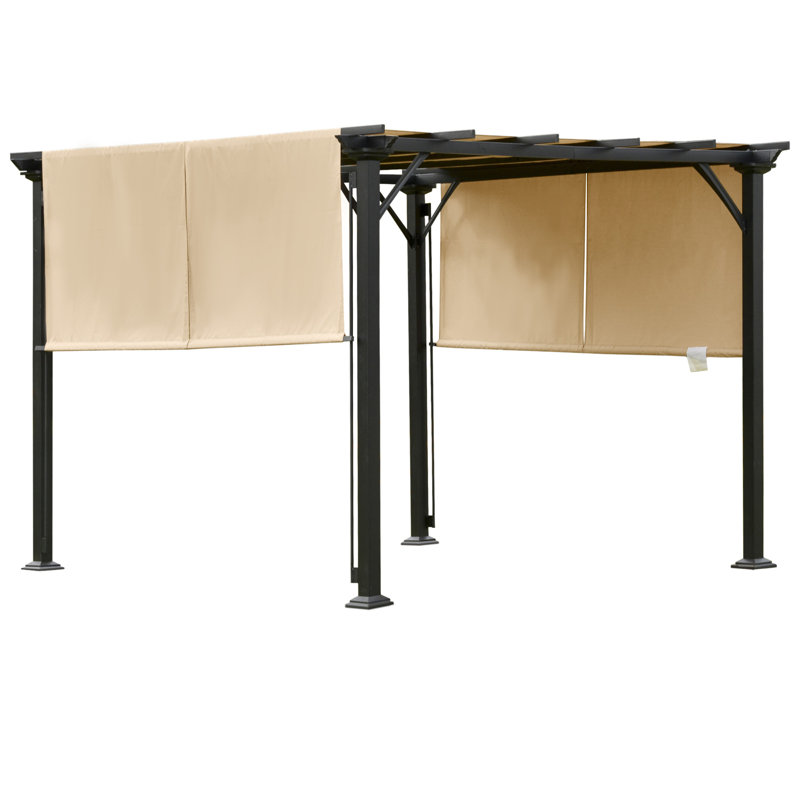 Beige and Black Metal Outdoor Retractable Pergola Canopy