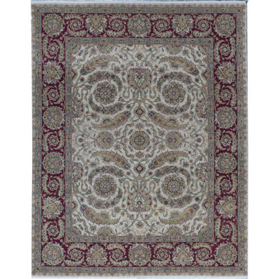 Tapis ivoire et rouge noué à la main de haute qualité