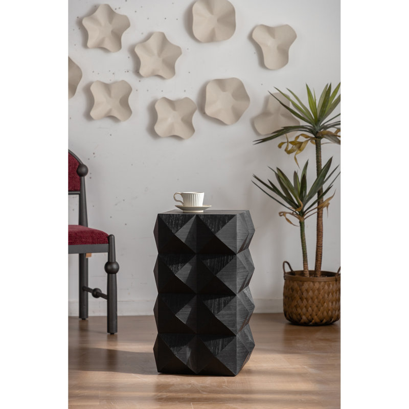 Grande table d'appoint de 23,21 po de style rétro, en bois noir, avec motif en sapin et hauteur, Noir