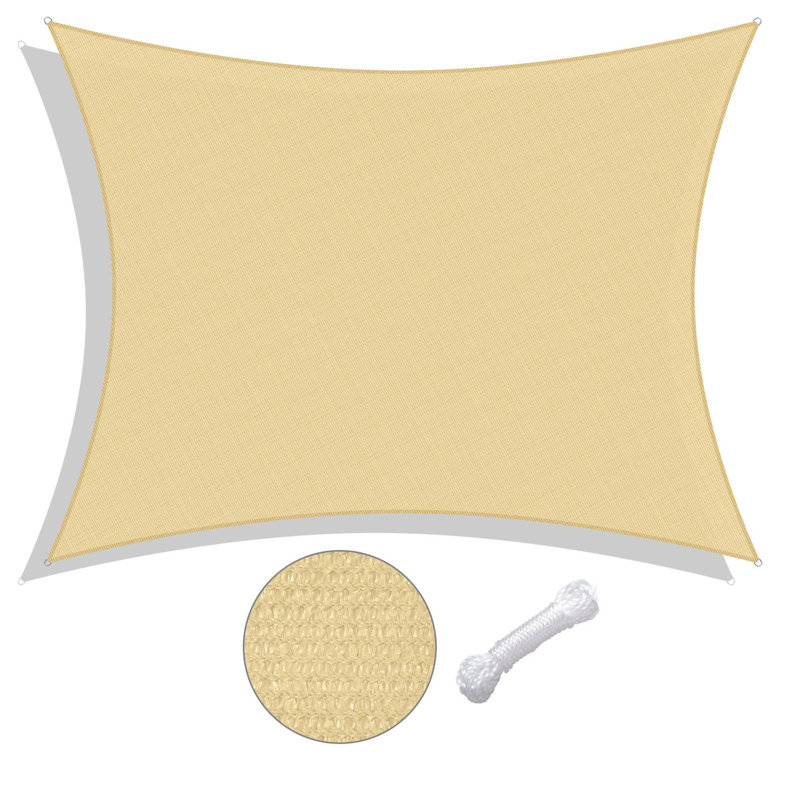 Beige HDPE Rectangle Sun Shade Sail for Patio, 13x10 ft