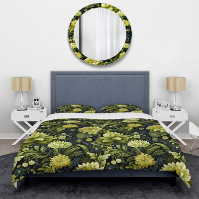 Green Damask Ferns Oasis Box Stitch Damask Duvet Cover