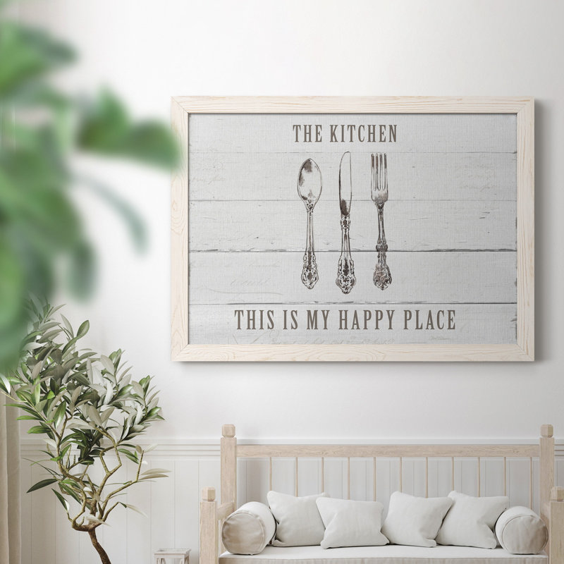 Kitchen Happy Place - Publicité sur cadre photo sur toile, H 31,5 po x l 23,5 po x P 1,5 po, Blanc