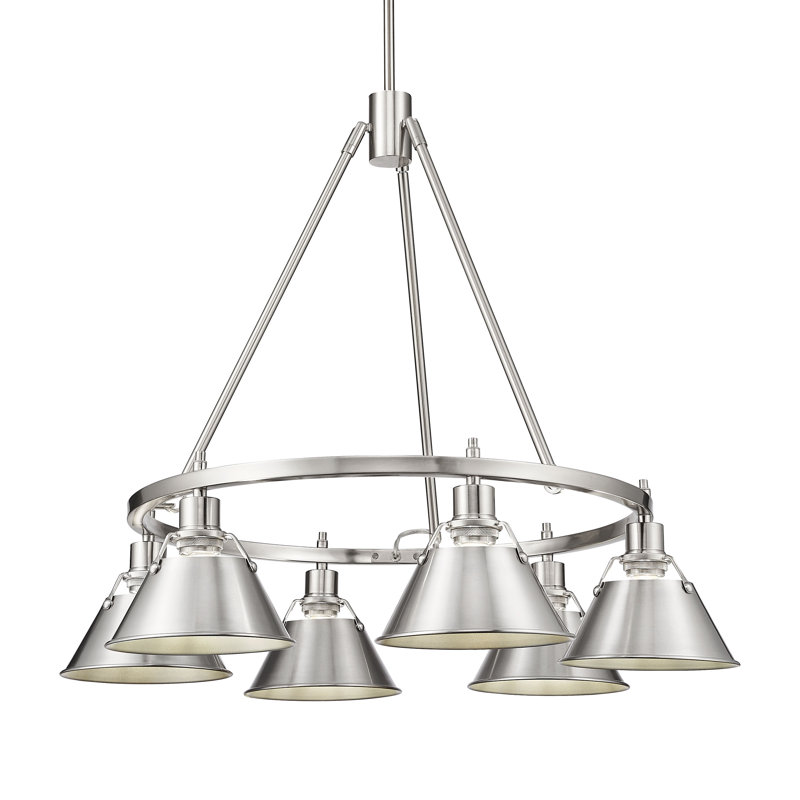 Felda 6 - Light Steel Dimmable Cone Chandelier, Pewter, Pewter