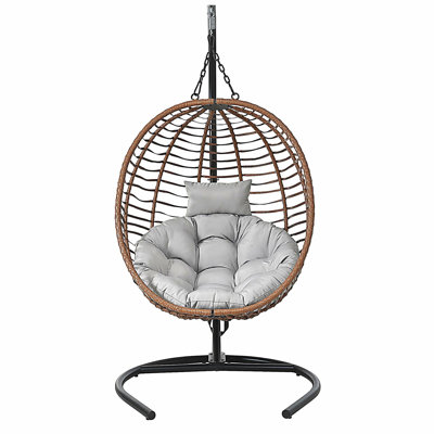 U_Style Single Person Folding Egg Chair with Stand, Hanging Egg Chair Indoor Outdoor, Wicker Hammock Swing Chair with Adjustable Anti-Slip Feet,Suitable for Balcony, Bedroom,Garden