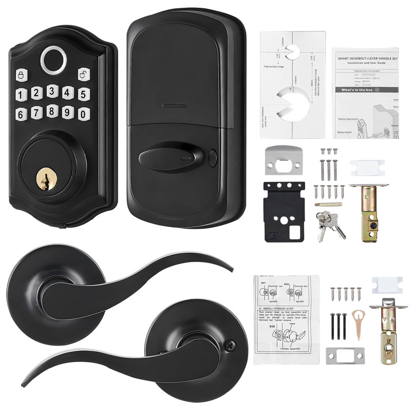 Black Stainless Steel Keyless Fingerprint Door Lock with Handles