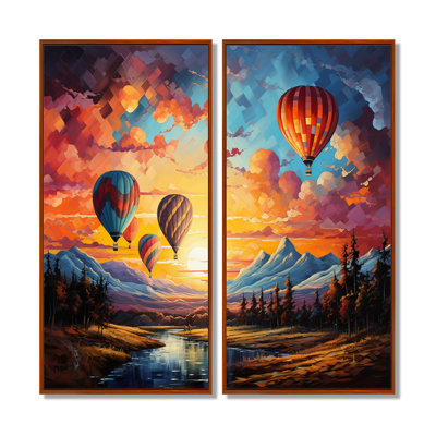 «Yellow Hot Air Ballon», reproduction d'art sur toile, ensemble de 2 art mural jaune transport
