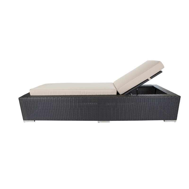 Billyjo Outdoor Wicker Chaise Lounge - No Assembly, Canvas Jockey Red Sunbrella® Canvas, Black