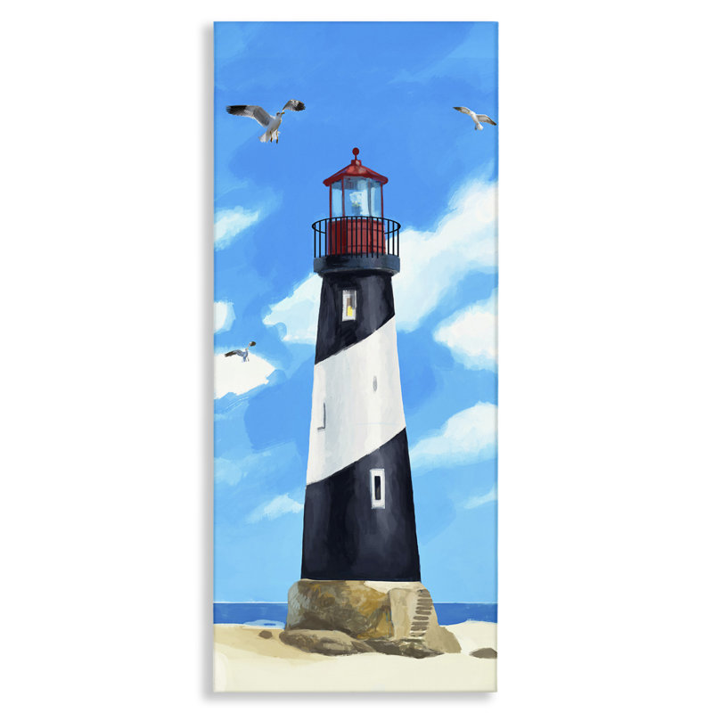 Art mural sur toile "Phare sur la plage" par Lucca Sheppard, H 30 po x l 13 po