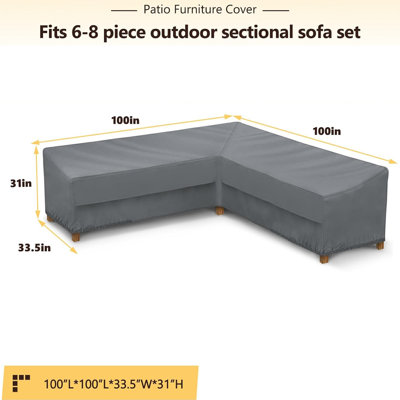 Waterproof Heavy Duty Patio V-Shaped Sectional Sofa Cover