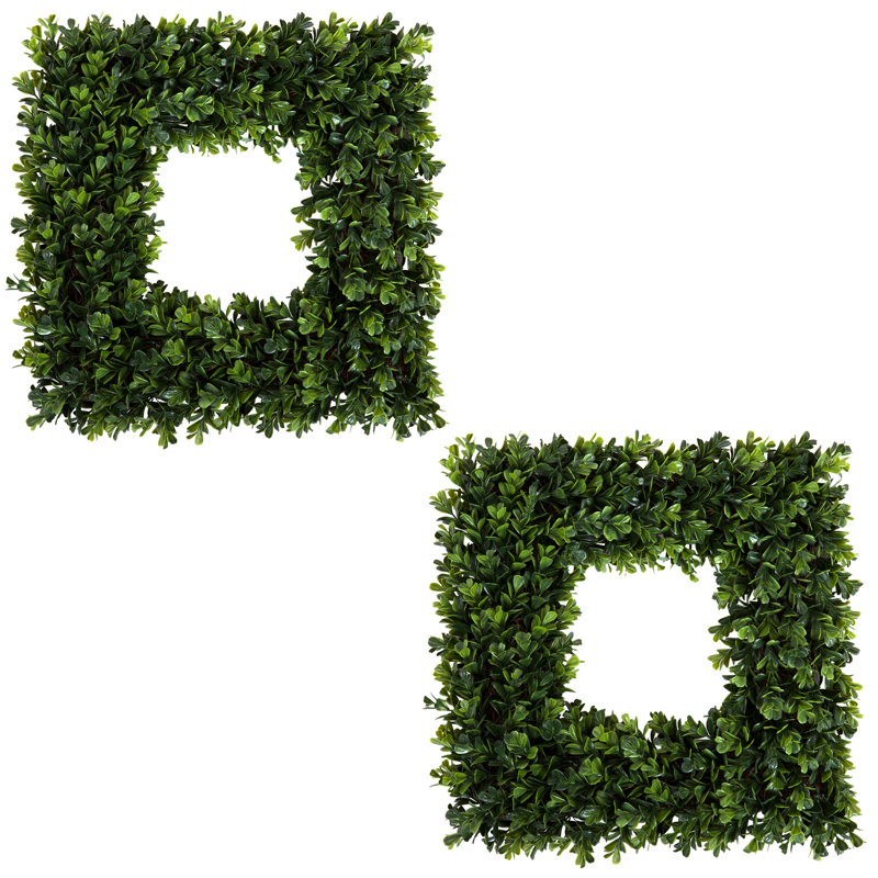 Pure Garden Set of 2 Wreaths - 16.5-Inch Square Artificial Boxwood Spring, Summer, Winter, or Fall Decorations , 2