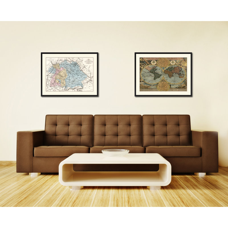 Bavière, Allemagne, carte ancienne sur toile avec cadre, collection d'art 16 x 21