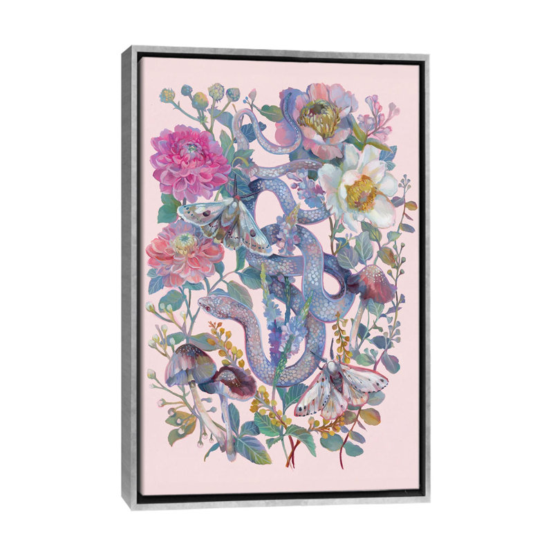 «Snake Pink Floral Garden», reproduction d'art sur toile encadrée, H 26 po x l 18 po, Impression encadrée sans passe-partout