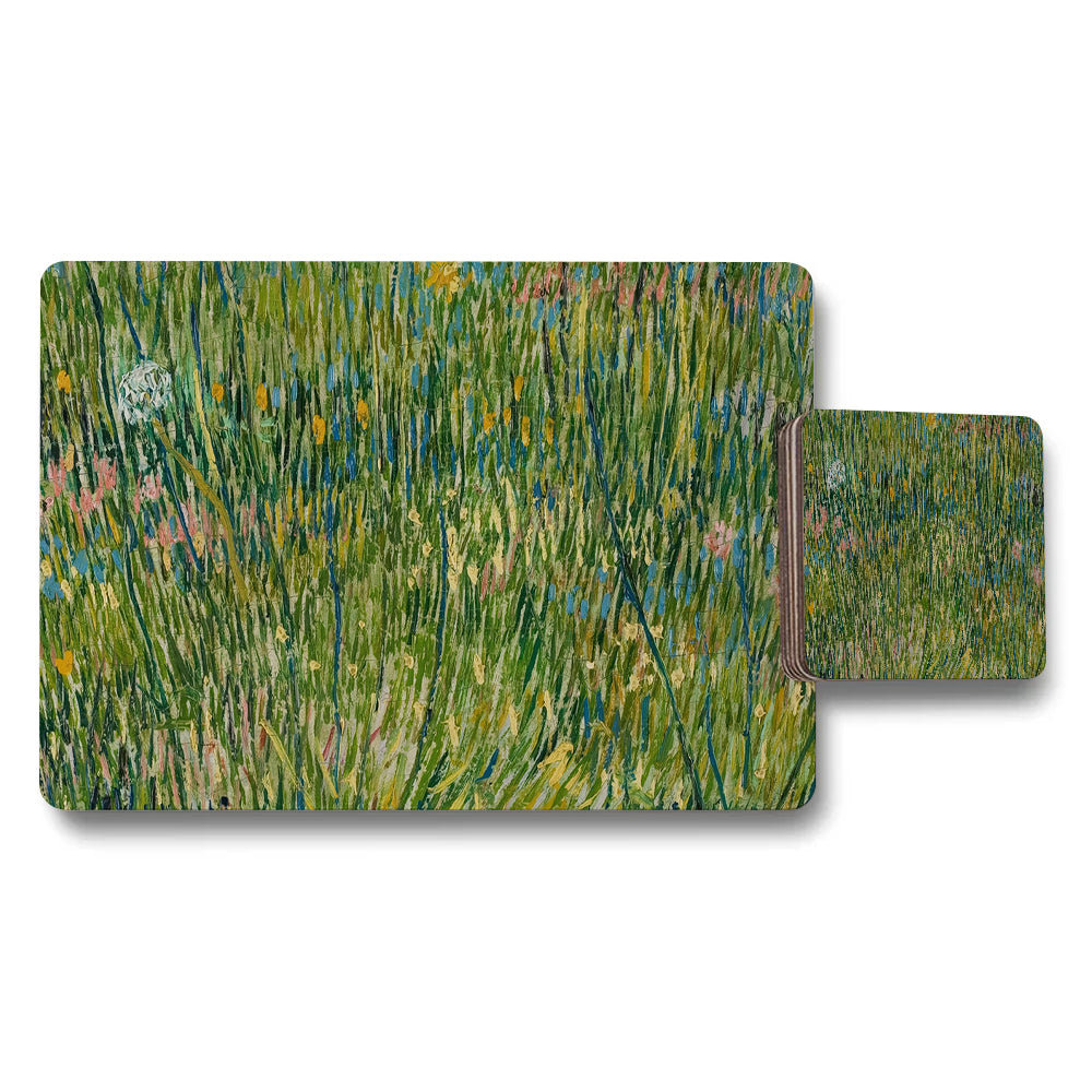 Impressionist Meadow Placemats And Coasters Set With Green Grass