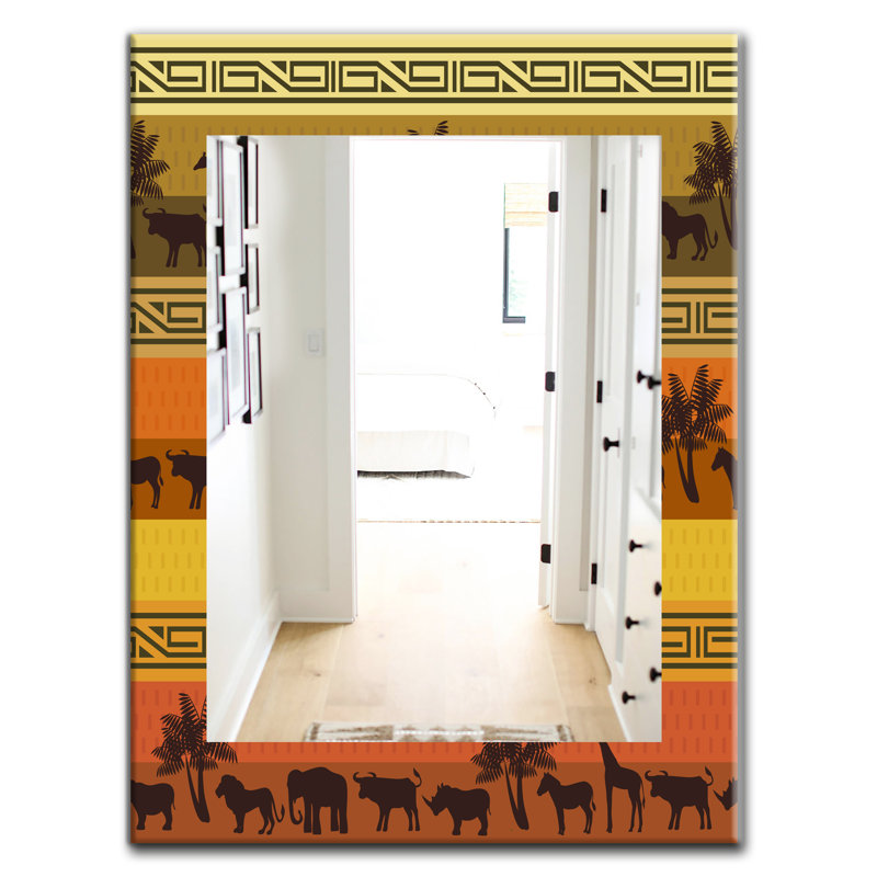 Miroir mural éclectique sauvage africain, H 39,4 po x l 29,5 po