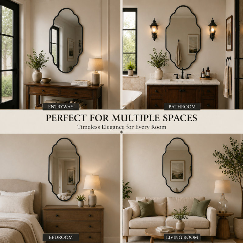 Set of 2 Modern Asymmetrical Wall Mirrors with Aluminum Alloy Frame, Decorative Irregular Hanging Mirrors for Bathroom, Bedroom, Living Room & Entryway