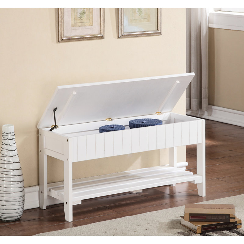 Quality Solid Wood Shoe Bench, White - Spacious Storage Bench With Compartment, White