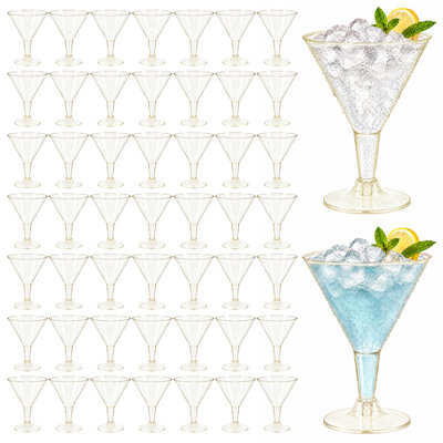50-Pack 6.25 oz Plastic Martini Glasses with Detachable Base, Shatterproof Cocktail Cups for Weddings and Desserts