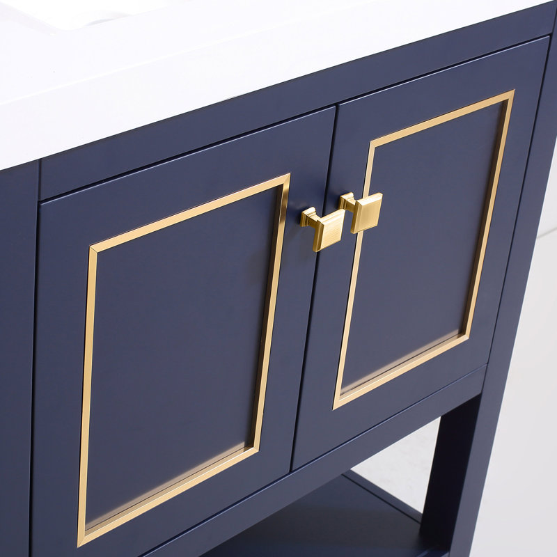 Thome 31'' Single Bathroom Vanity with Resin Top, Blue, Brushed Brass