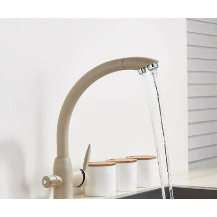 Juno Dotted Finish Deck-Mount Kitchen Sink Faucet – Dual Handle with Built-In Water Purification
