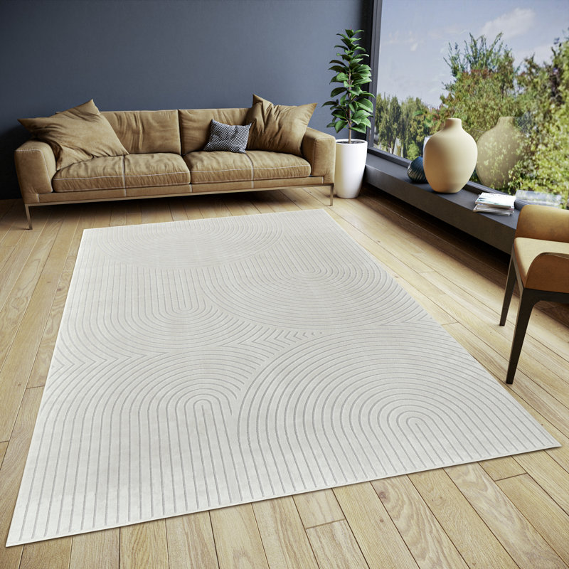 Machine Woven Cream Indoor Rug, Rectangle 80cm x 140cm