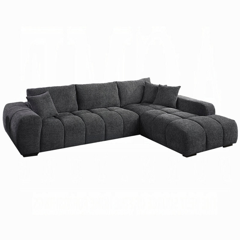 Canapé modulaire Sena, 3 coussins décoratifs, tissu en lin gris, 121 po