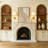 1-Light Plug-In Swing Arm Wall Sconce with White Fabric Shade and Brushed Gold Finish