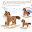 Cheval à bascule interactif en peluche avec sons, bouche mobile et queue qui remue, sur un support en bois pour les tout-petits