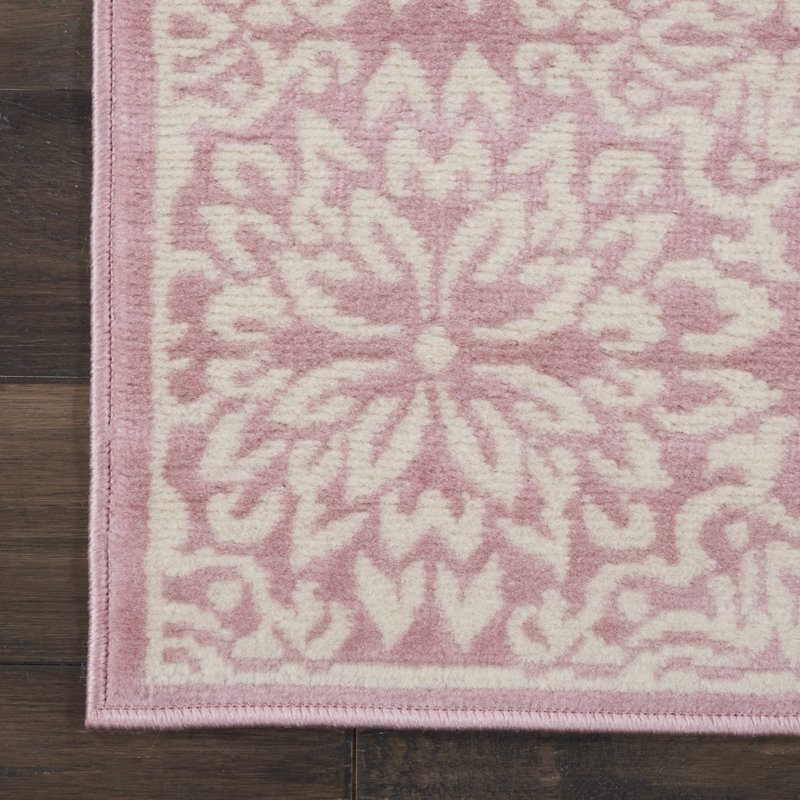 Tapis floral ivoire / rose Yurig, Tapis de couloir 2 pi x 6 pi