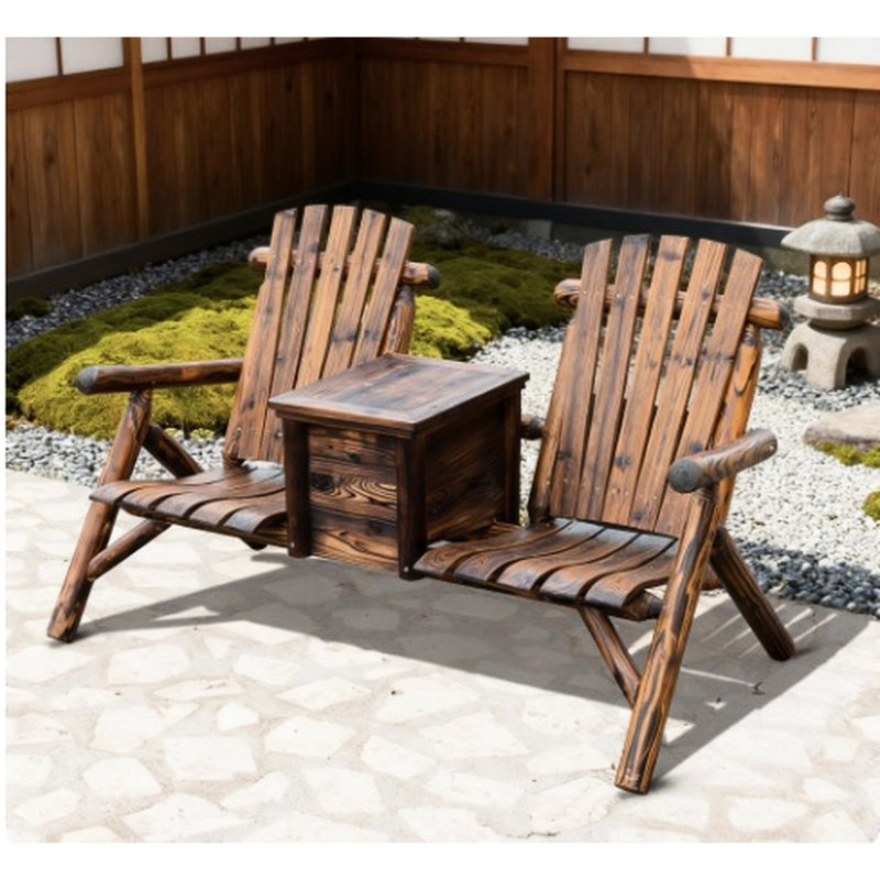 Double extérieur, seau à glace, lattes en bois de sapin rustique, surface vernie, boîte drainable, conception de style salon, table intégrée, sièges ajustables, dossiers hauts, dimensions totales