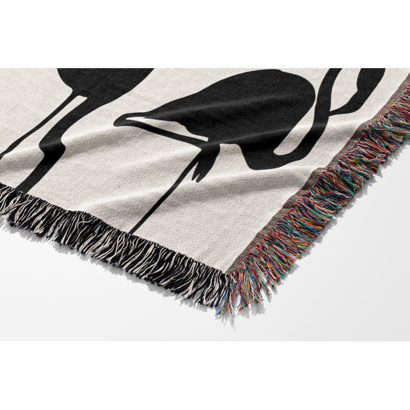 Jeté en mélange de coton Vixo Flamingo, L 60 po x l 50 po, Noir / blanc cassé