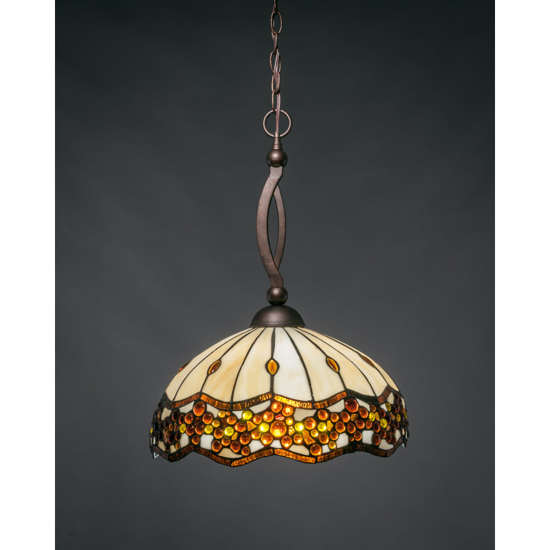 Bow Chain Hung Pendant Glass, Brushed Nickel, 21.5", Roman Jewel Tiffany