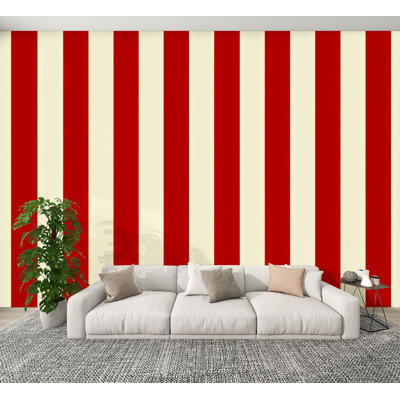 Peel and Stick Wallpaper Red White Vertical Striped Retro Circus Style Wall Murals 100"H x 144"W Removable PVC Wall Paper Self-Adhesive Wall Paintings Art Decor for Bedroom Living Room