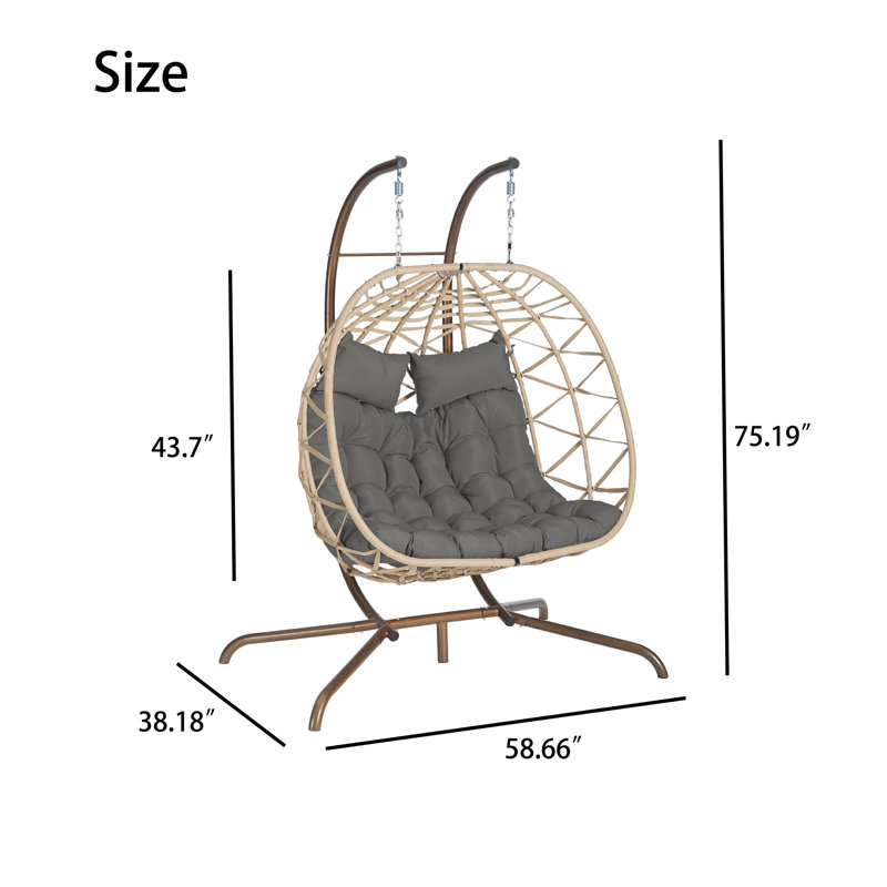 Double avec coussin de chaise suspendu, Gris foncé, Brun