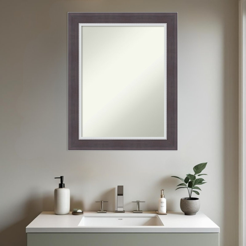 Miroir de salle de bain mural Ellie, 29,5 po x 23,5 po, Brun ; Argenté