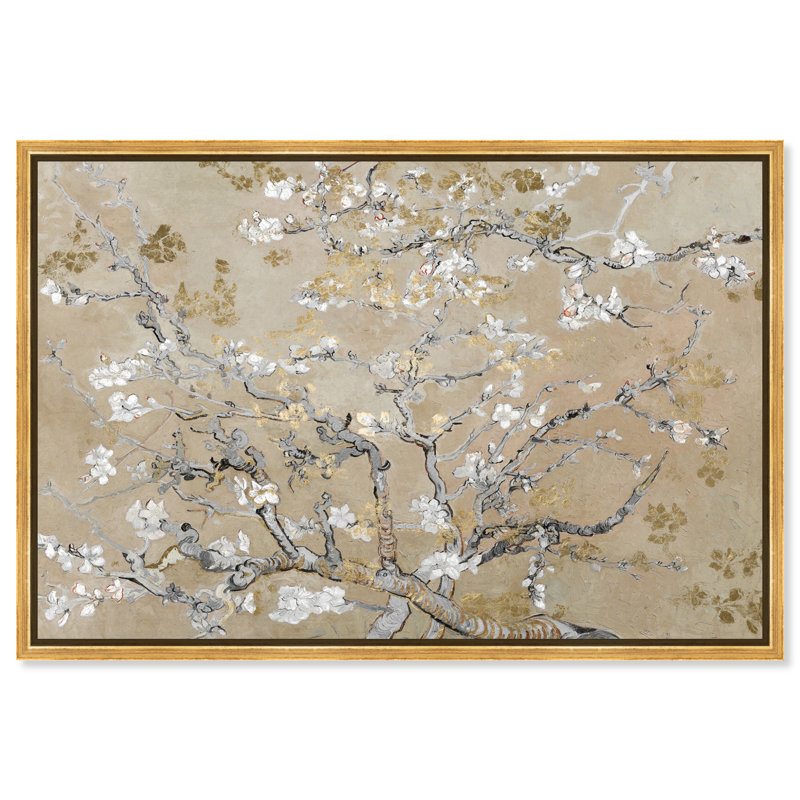 " Van Gogh In Gold Blossoms Inspiration " by Oliver Gal, Floater Framed Canvas, 24" H x 36" W, Gold