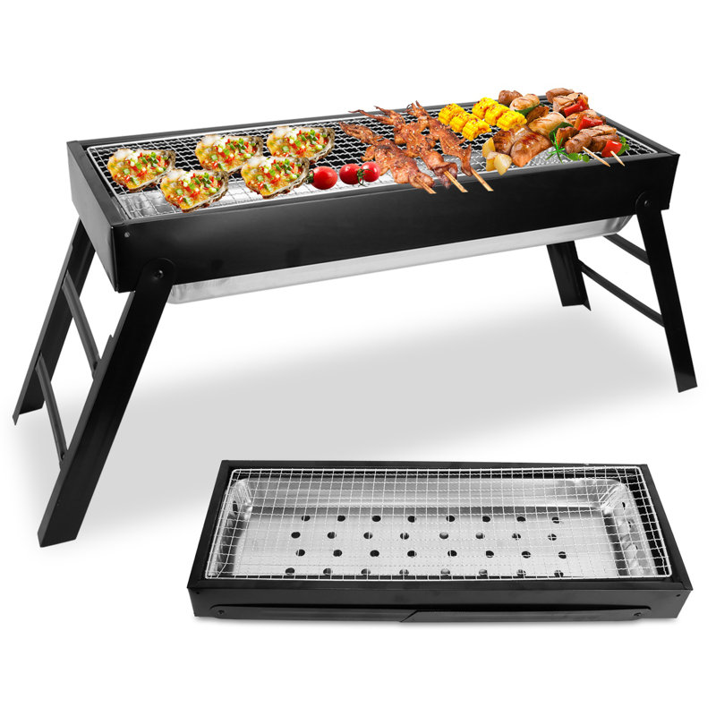 Barbecue au charbon pliable, barbecue en acier inoxydable de table - Installation facile portable pour le camping, le pique-nique, la cour, la fête en plein air