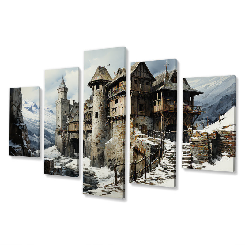 Mediaval Castle In Winter Charm I - Châteaux, art mural multi-panneaux pour le salon