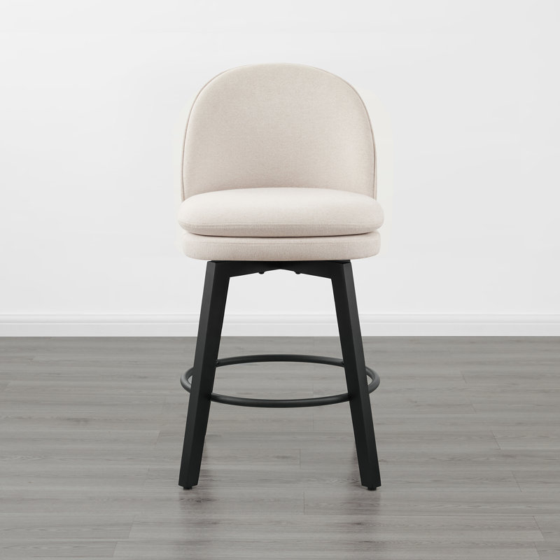 Tabouret de comptoir pivotant rembourré Mckenli, Crème, 1