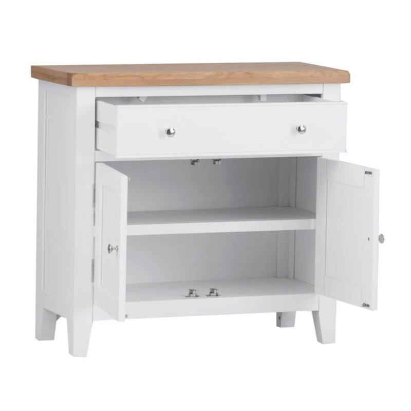 Easton Fully Assembled Solid Wood with Oak Veneer Small 2 Drawer Sideboard White
