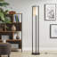 Lampe sur pied en métal avec abat-jour cylindrique en verre